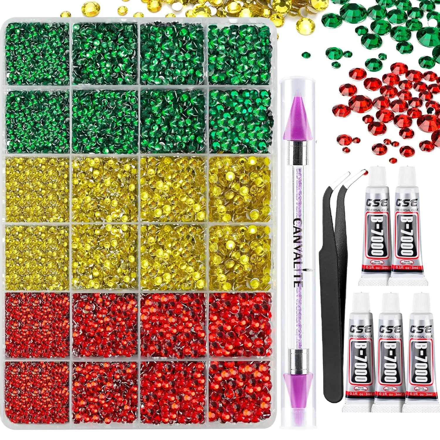 2784PCS Rhinestones Crystal AB Rhinestones for Nail with 5Pcs 3Ml B7000 Jewelry Glue and Pick up Tweezers and Nail Rhinestone Picker, Nail Art Tools,Stocking Stuffers Gifts for Women