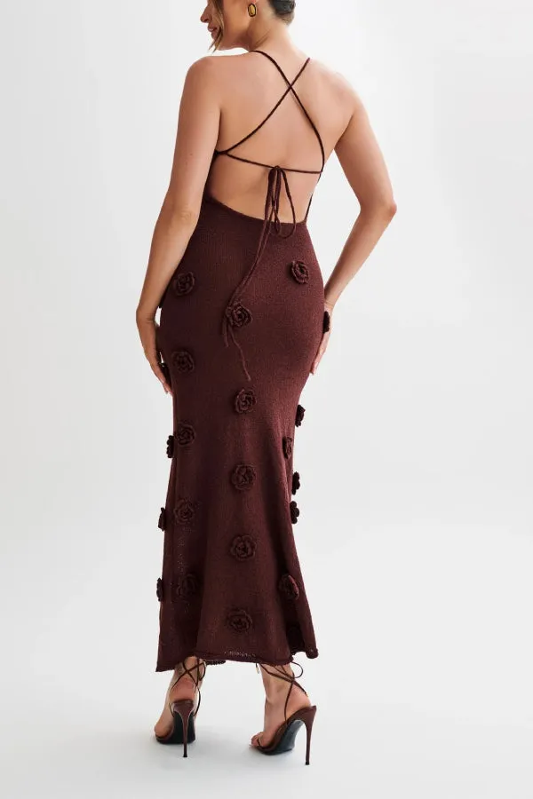 3D Flower Sling Maxi Dress