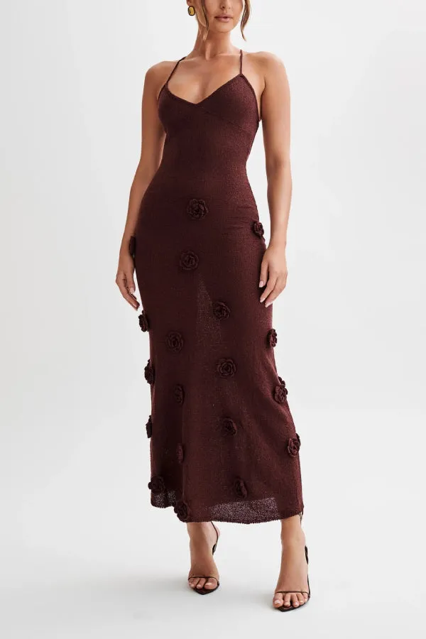 3D Flower Sling Maxi Dress