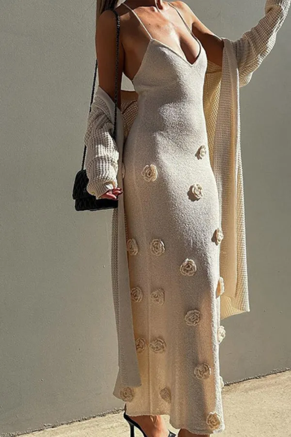 3D Flower Sling Maxi Dress