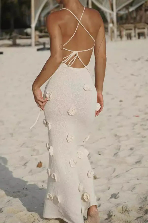 3D Flower Sling Maxi Dress