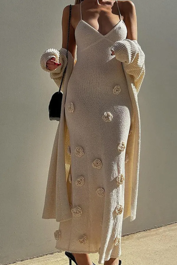 3D Flower Sling Maxi Dress