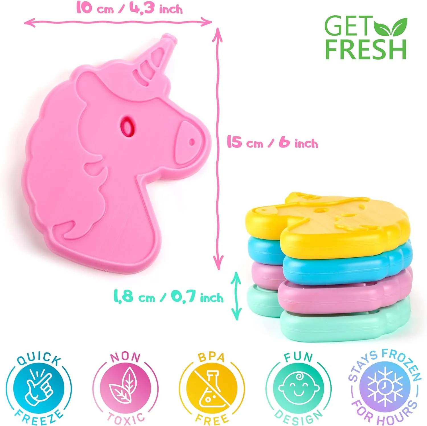 4-Pack Unicorn Small Freezer Blocks for Cool Bags and Lunch Boxes