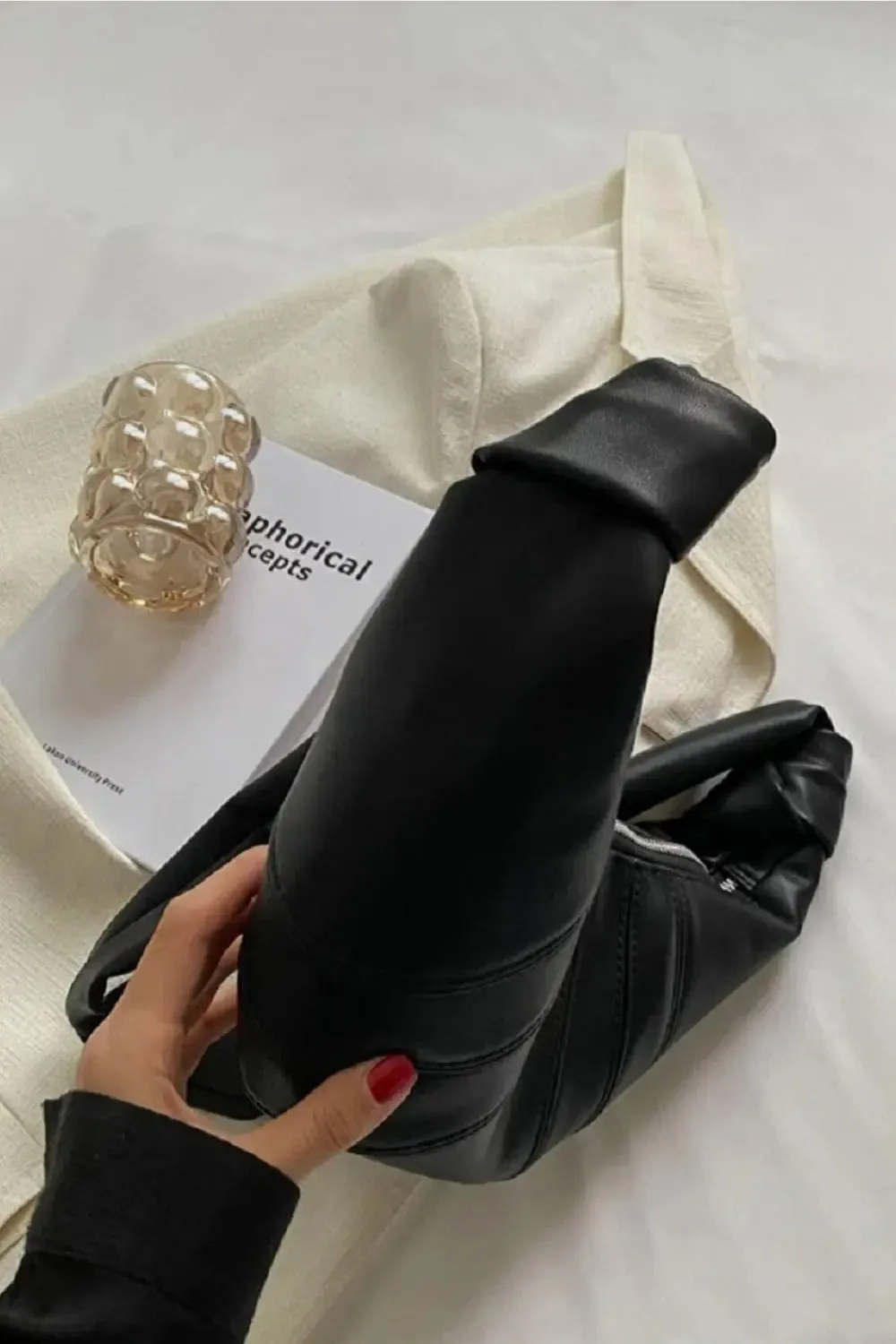 'Aitana' Vegan Leather Croissant Crossbody Bag