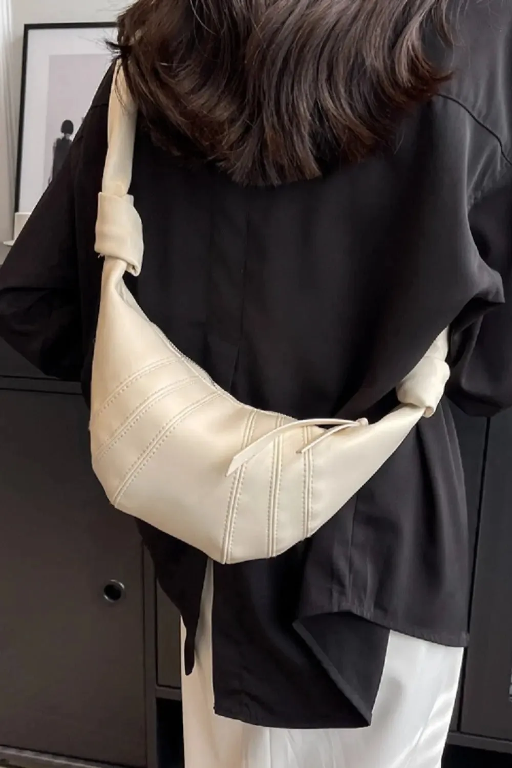 'Aitana' Vegan Leather Croissant Crossbody Bag