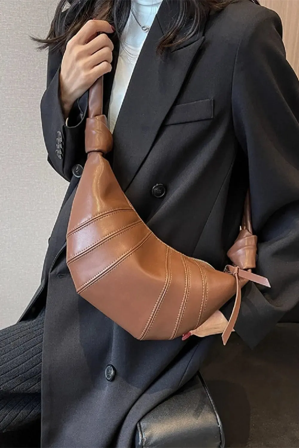 'Aitana' Vegan Leather Croissant Crossbody Bag
