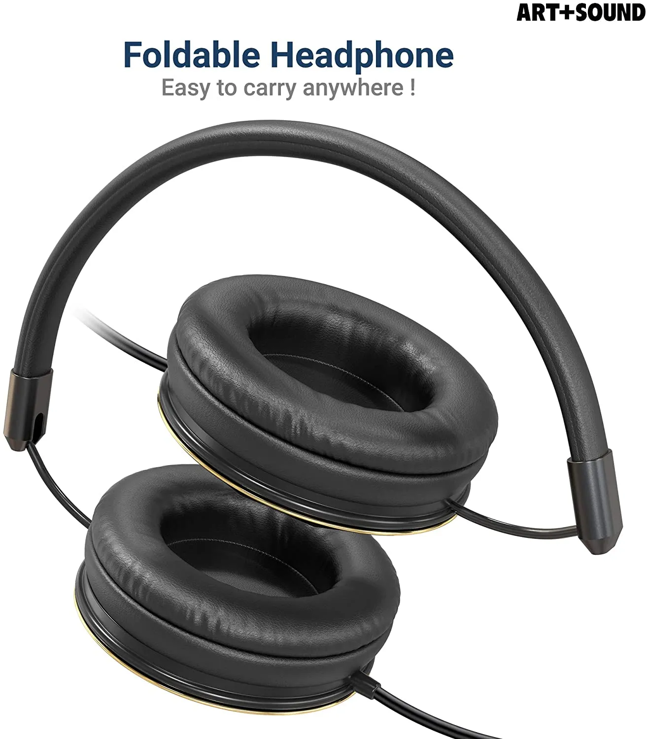 Art & Sound Faceted On-Ear Wired Headphones | Over The Ear Wired Stereo Headphones with Adjustable Headband, Soft Ear Cushioned Pads, Foldable Design – 3.5mm Jack (Gold)
