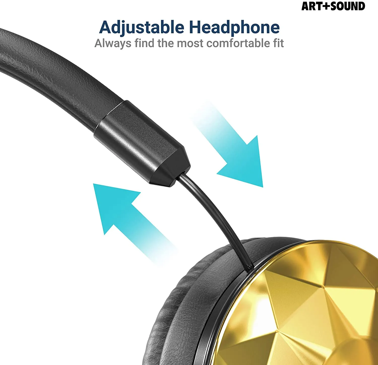 Art & Sound Faceted On-Ear Wired Headphones | Over The Ear Wired Stereo Headphones with Adjustable Headband, Soft Ear Cushioned Pads, Foldable Design – 3.5mm Jack (Gold)