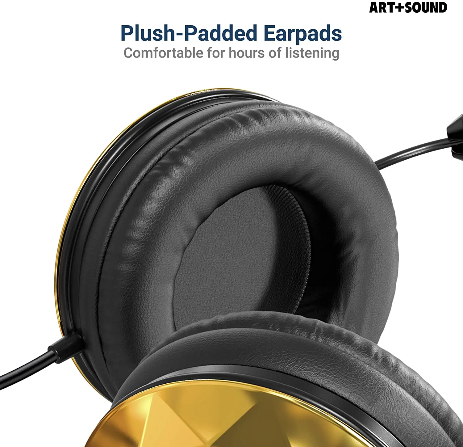 Art & Sound Faceted On-Ear Wired Headphones | Over The Ear Wired Stereo Headphones with Adjustable Headband, Soft Ear Cushioned Pads, Foldable Design – 3.5mm Jack (Gold)
