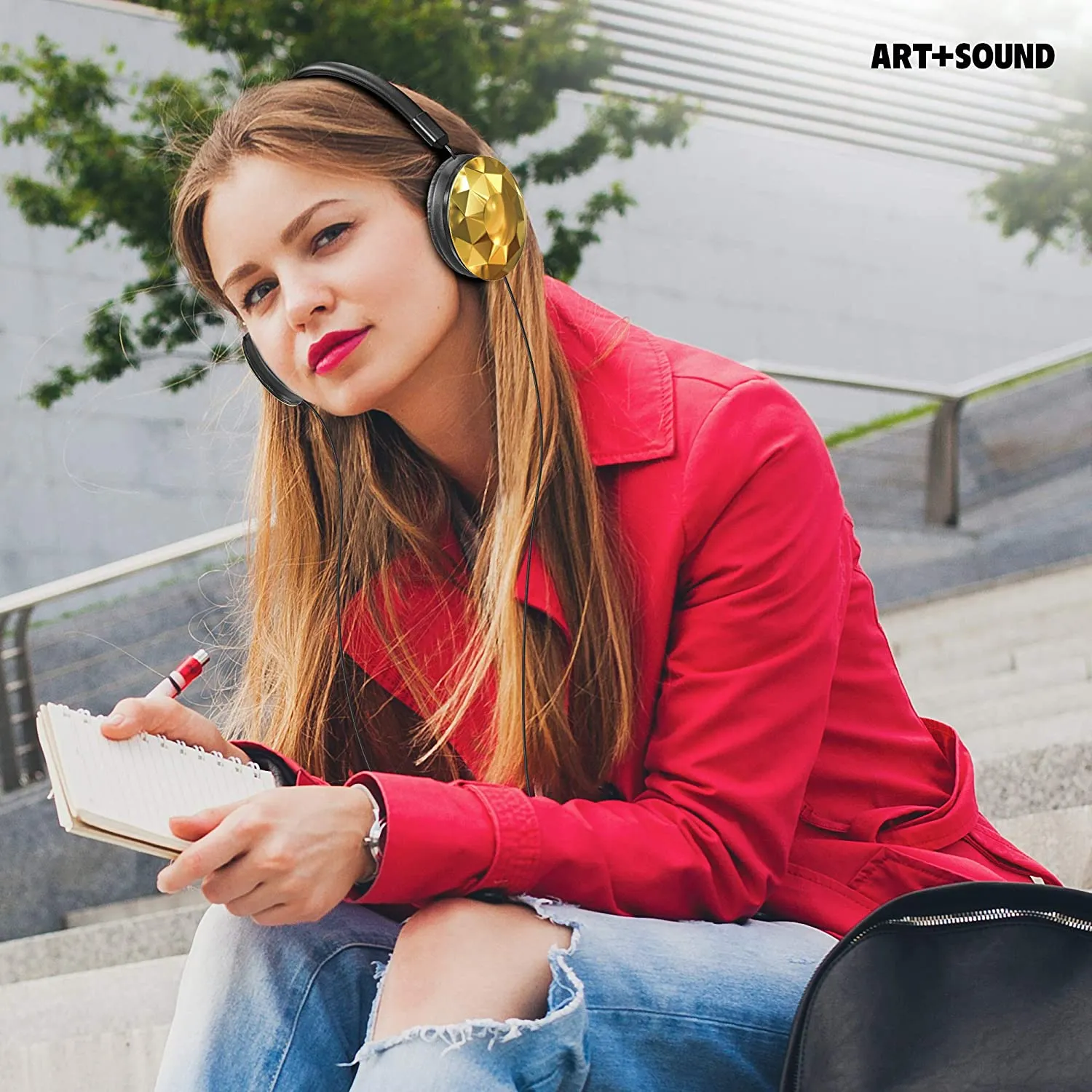Art & Sound Faceted On-Ear Wired Headphones | Over The Ear Wired Stereo Headphones with Adjustable Headband, Soft Ear Cushioned Pads, Foldable Design – 3.5mm Jack (Gold)