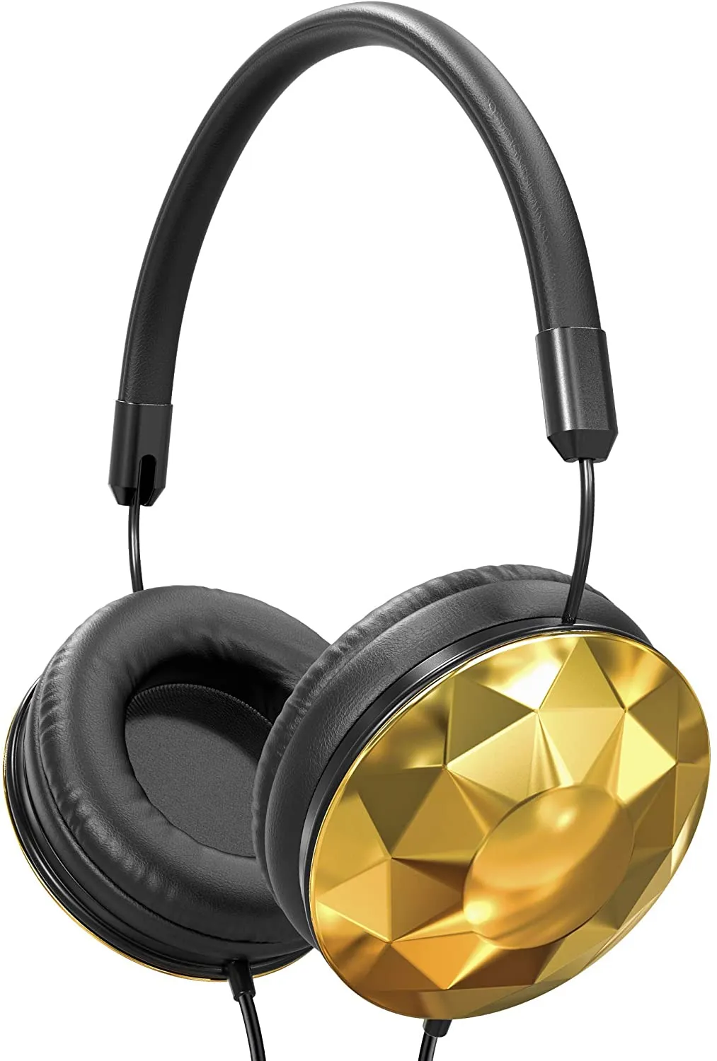 Art & Sound Faceted On-Ear Wired Headphones | Over The Ear Wired Stereo Headphones with Adjustable Headband, Soft Ear Cushioned Pads, Foldable Design – 3.5mm Jack (Gold)
