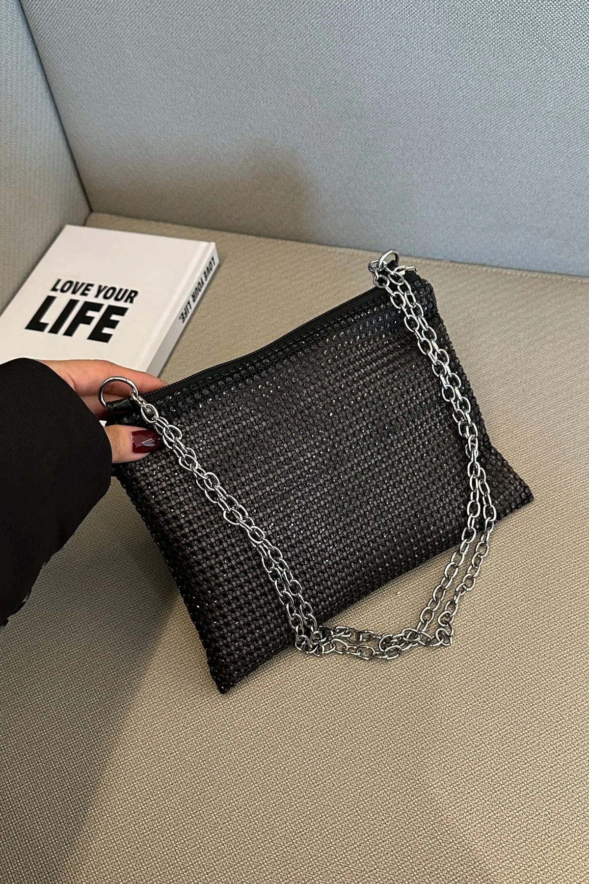 'Aya' Metal Chain Rhinestone Crossbody Bag