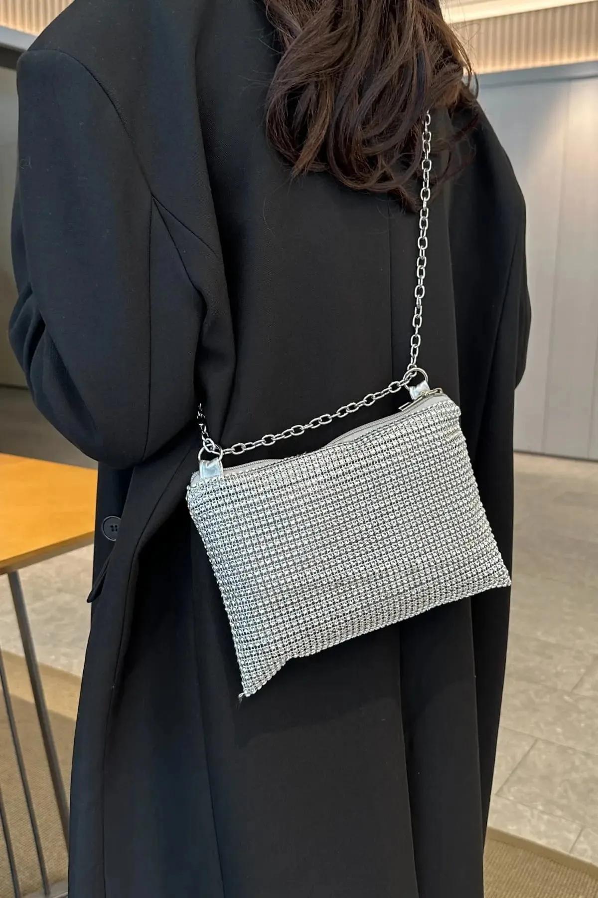 'Aya' Metal Chain Rhinestone Crossbody Bag