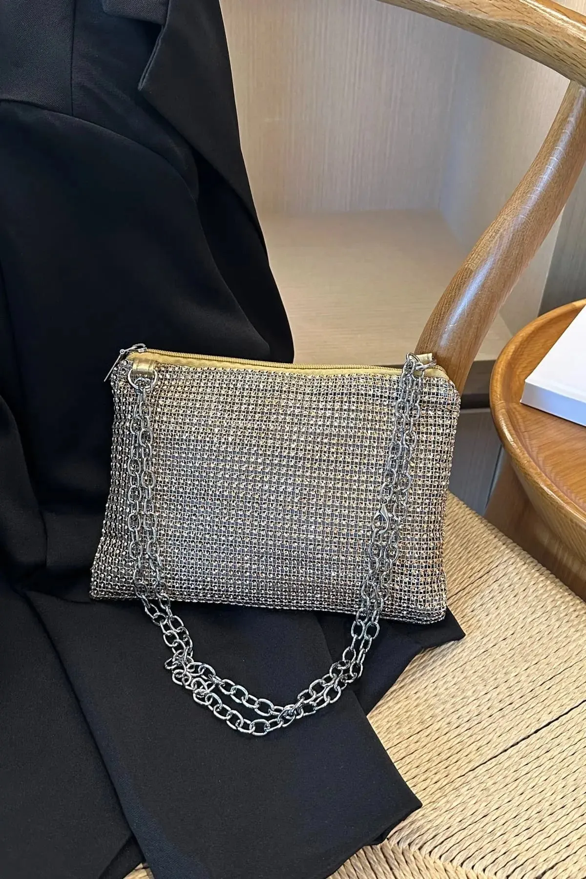 'Aya' Metal Chain Rhinestone Crossbody Bag