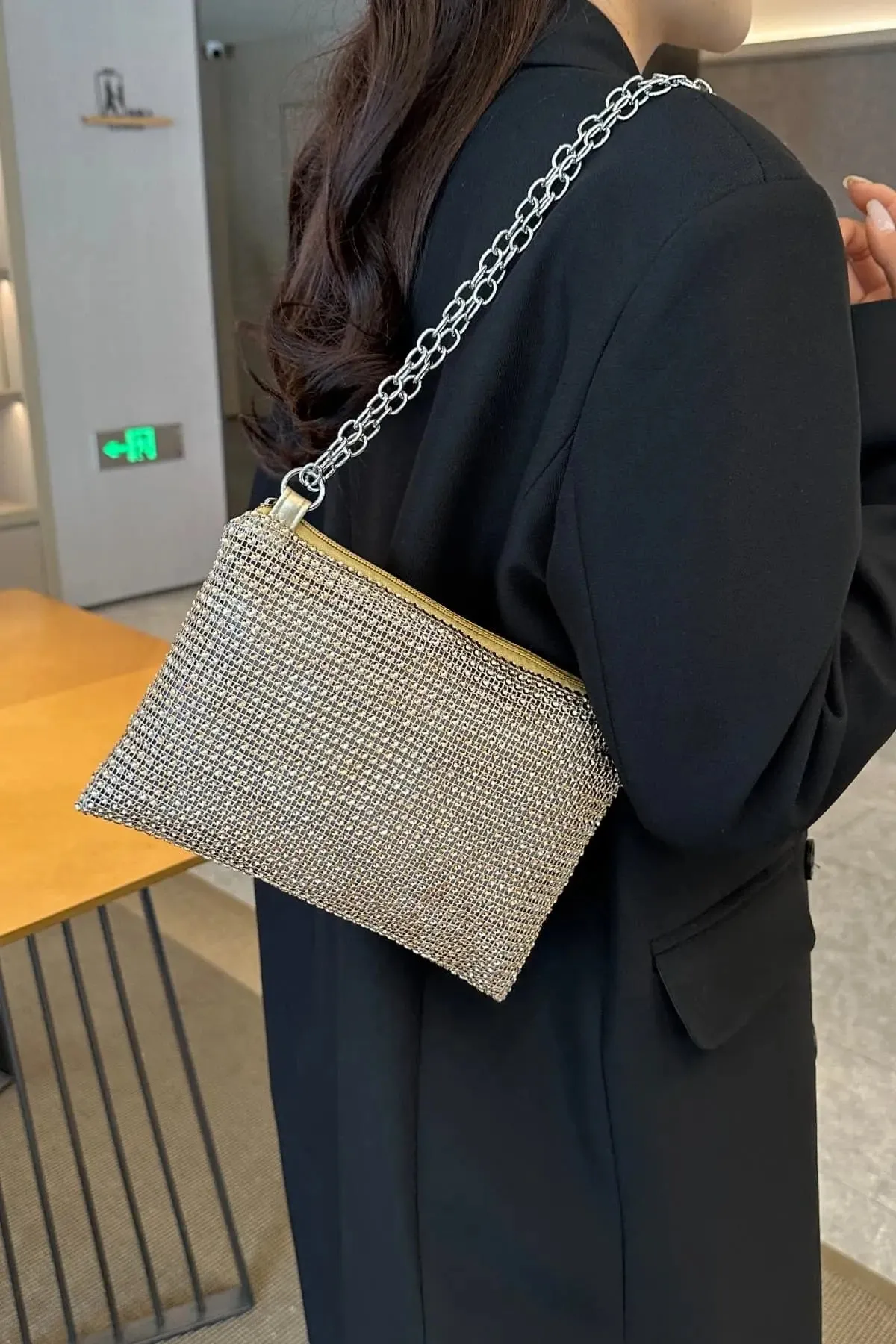 'Aya' Metal Chain Rhinestone Crossbody Bag