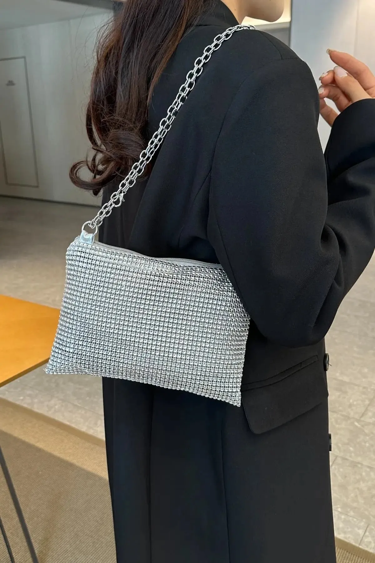 'Aya' Metal Chain Rhinestone Crossbody Bag
