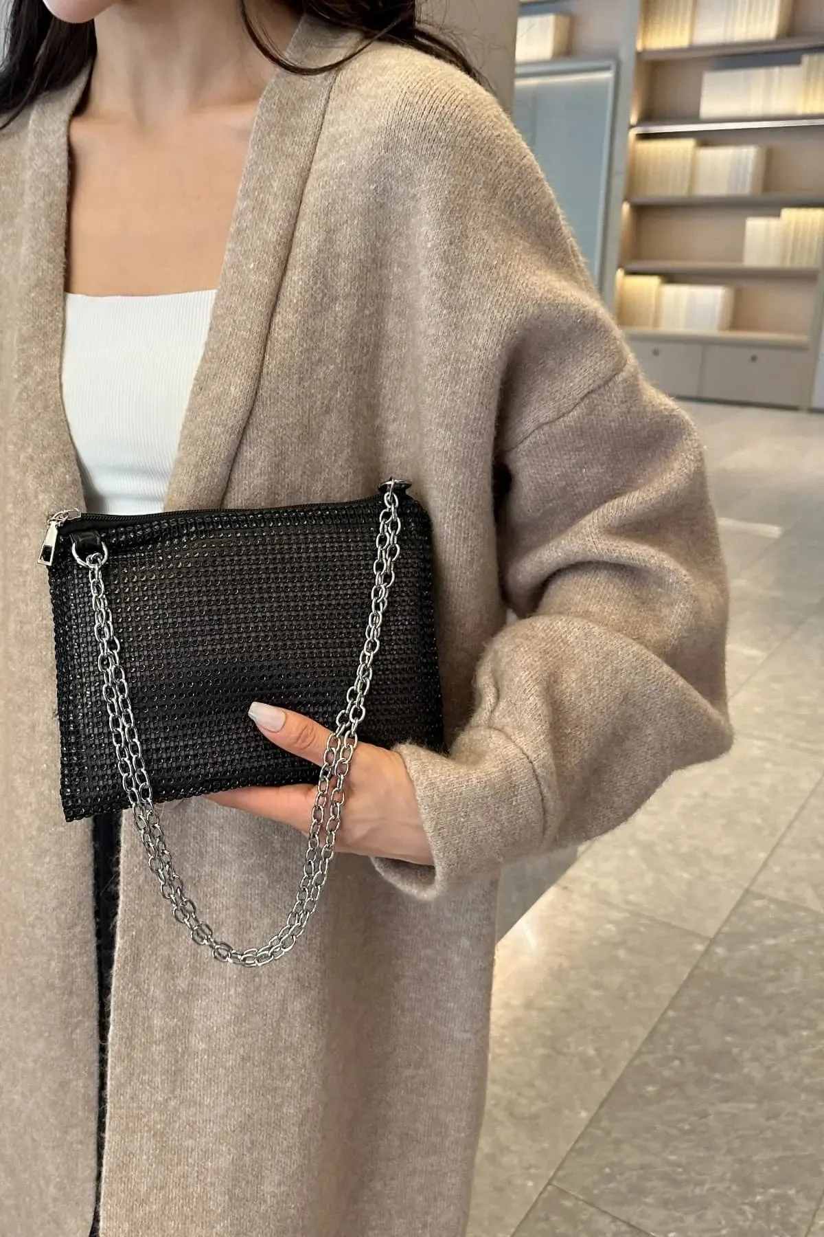 'Aya' Metal Chain Rhinestone Crossbody Bag