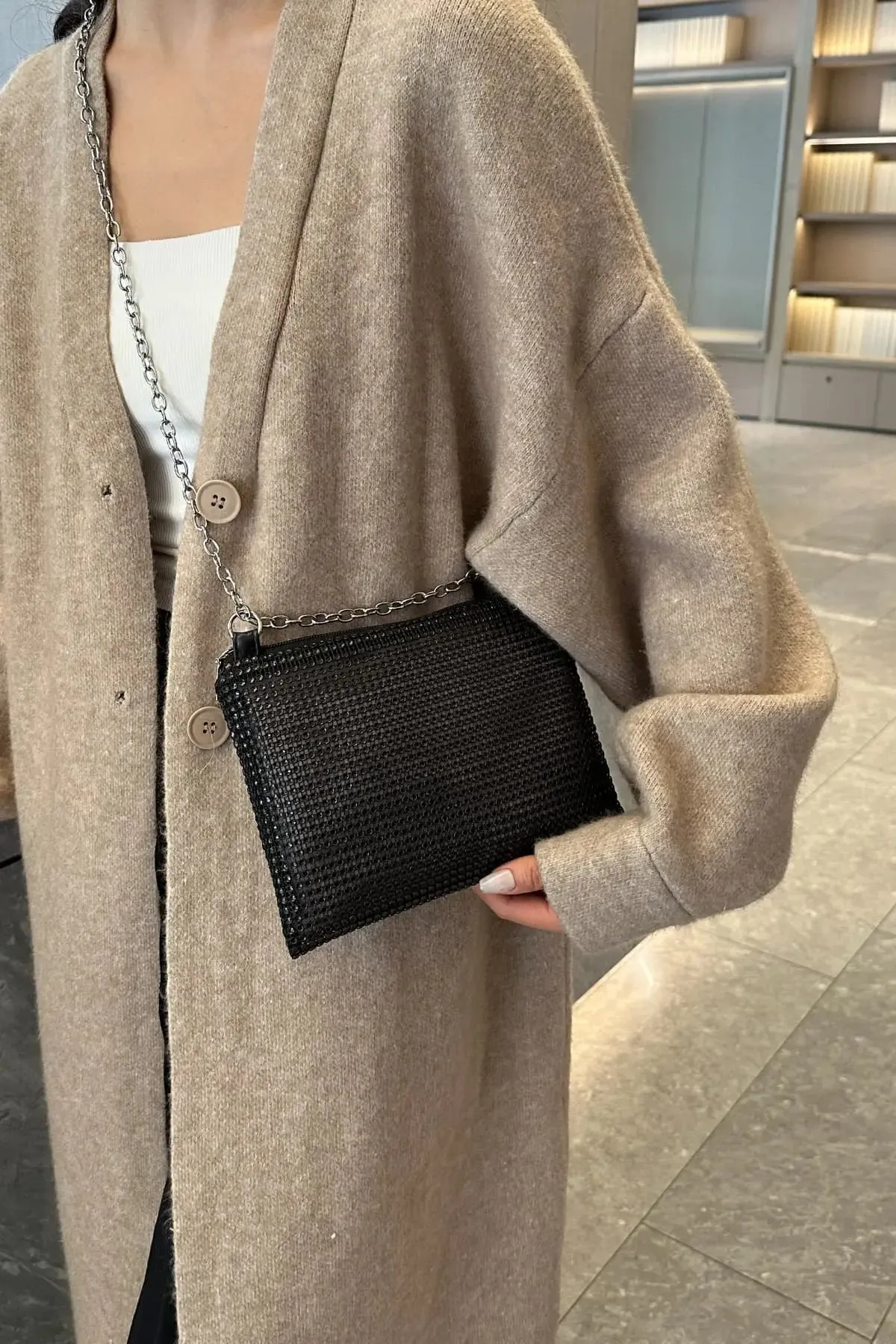 'Aya' Metal Chain Rhinestone Crossbody Bag