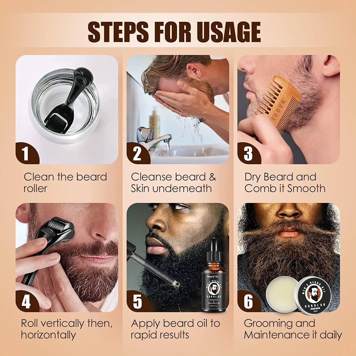 Beard Growth and Grooming Kit - Growth Oil (2Oz), Balm, Comb, E-Book, Storage Bag, Mustache Mens Gift Set for Him