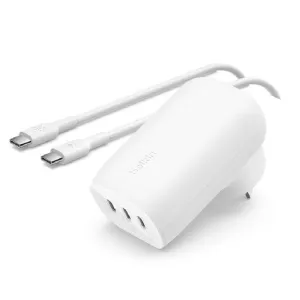 Belkin BoostCharge 3 Port USB-C Wall Charger With PPS 67W   USB-C to USB-C Cable – White (WCC002au2MWH-B6),Travel-Friendly, $2500 CEW, 2 Year Warranty