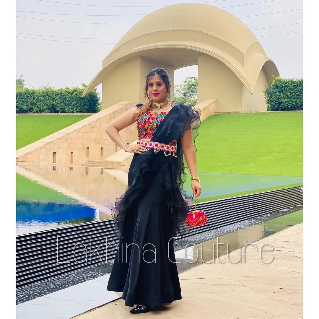 Black Cocktail Saree With Belt