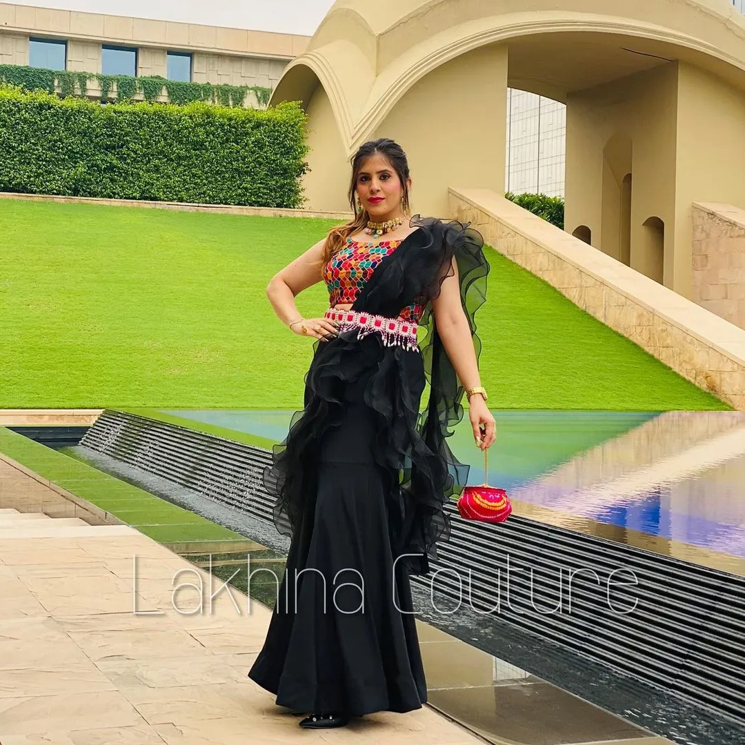 Black Cocktail Saree With Belt