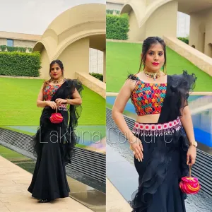 Black Cocktail Saree Without Belt