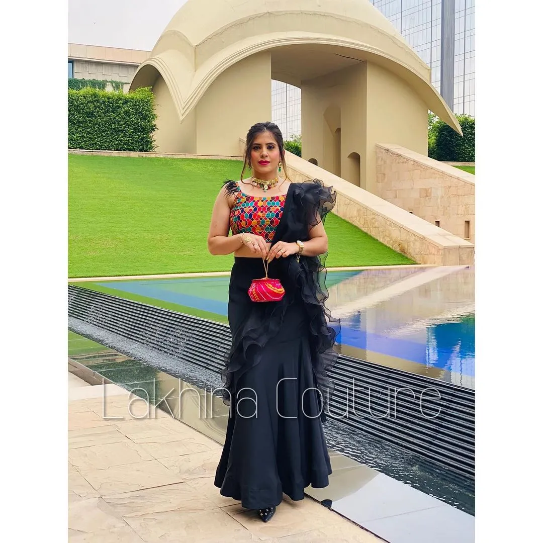 Black Cocktail Saree Without Belt
