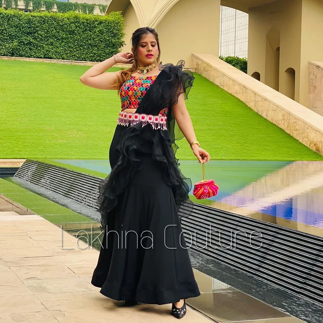 Black Cocktail Saree Without Belt