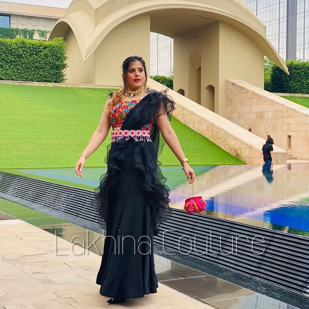 Black Cocktail Saree Without Belt