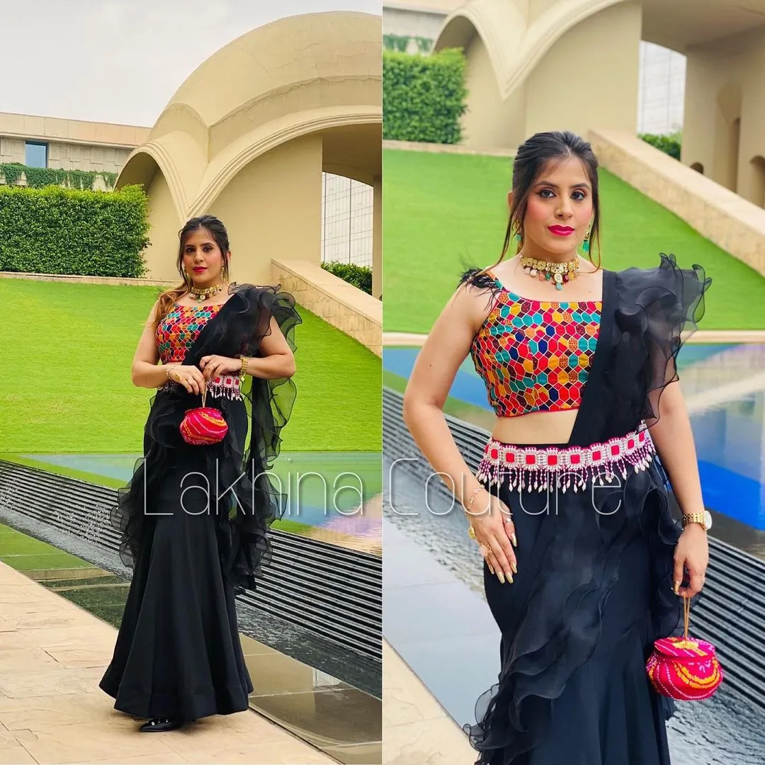 Black Cocktail Saree Without Belt
