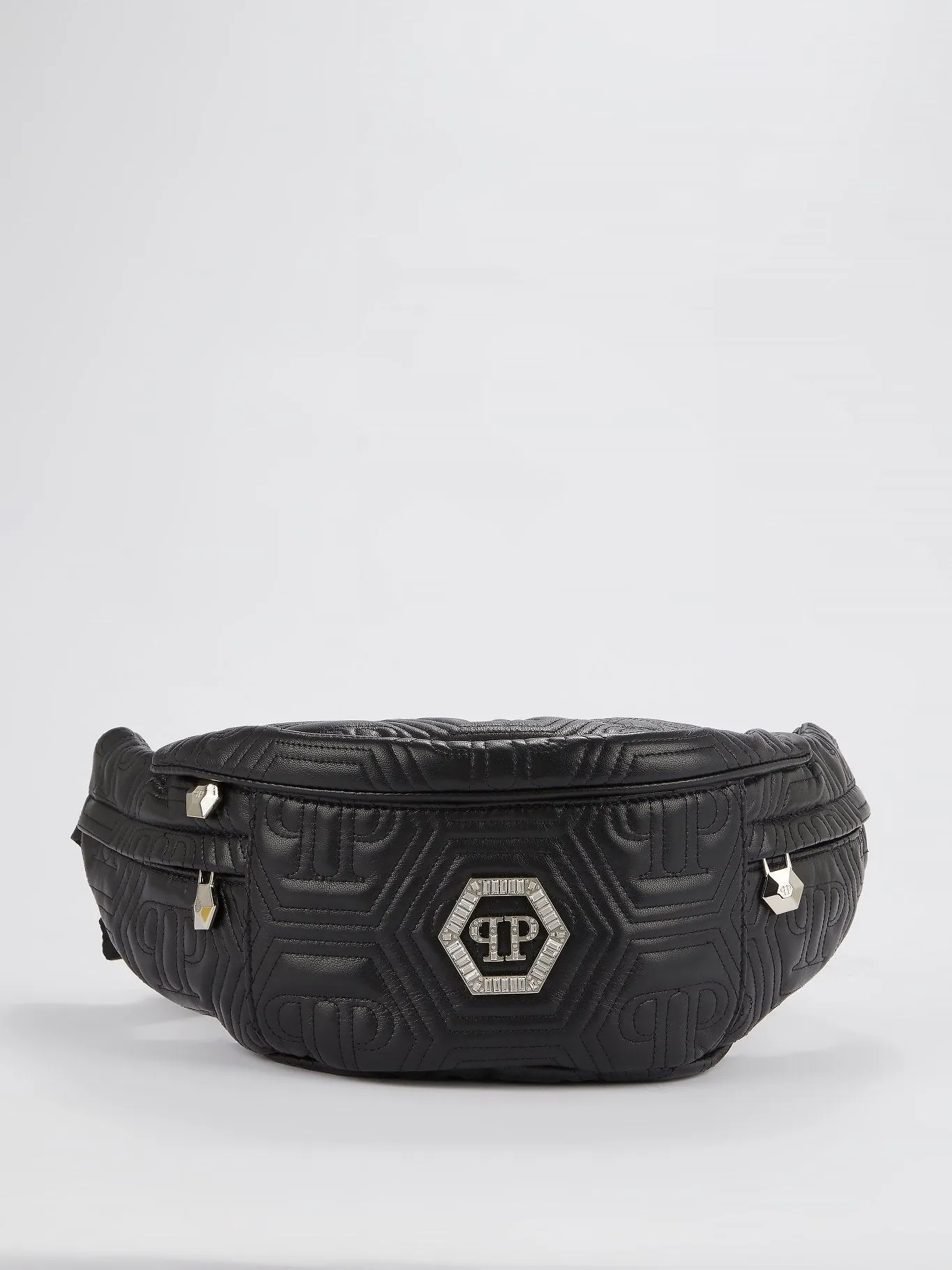 Black Crystal Monogram Leather Belt Bag