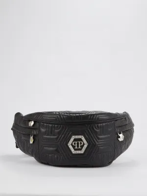 Black Crystal Monogram Leather Belt Bag