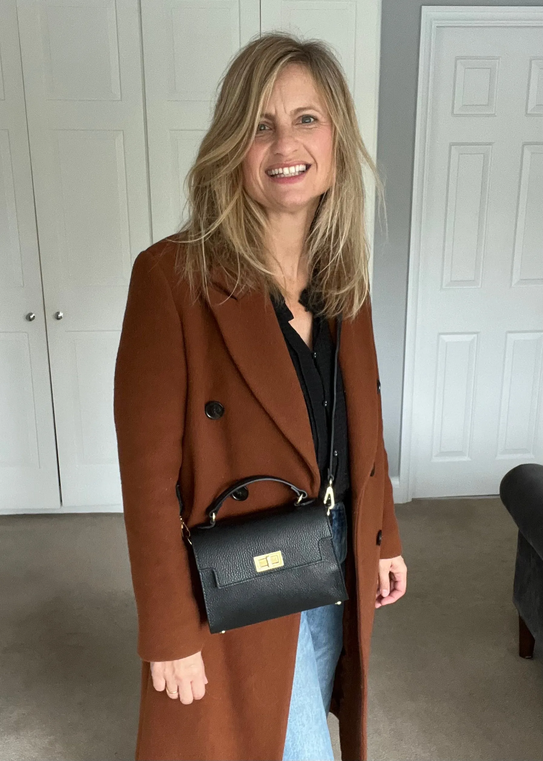 Black Leather Box Crossbody Bag