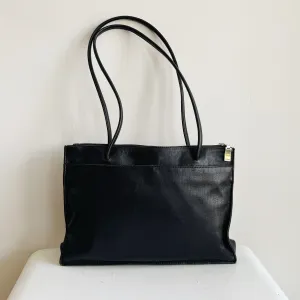 Black Rectangle Leather Shoulder Tote