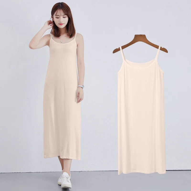 Bottom Suspender Skirt, Women's Inner Petticoat, Mid-length Loose Sleeveless Vest Skirt,