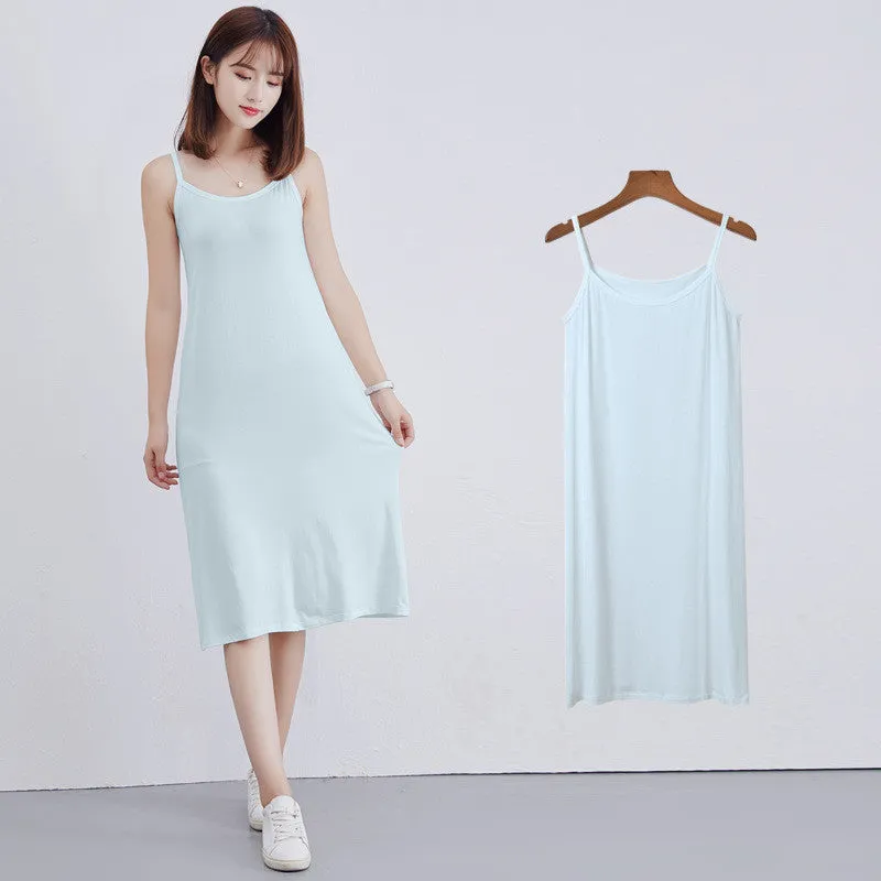 Bottom Suspender Skirt, Women's Inner Petticoat, Mid-length Loose Sleeveless Vest Skirt,