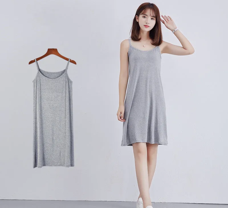 Bottom Suspender Skirt, Women's Inner Petticoat, Mid-length Loose Sleeveless Vest Skirt,
