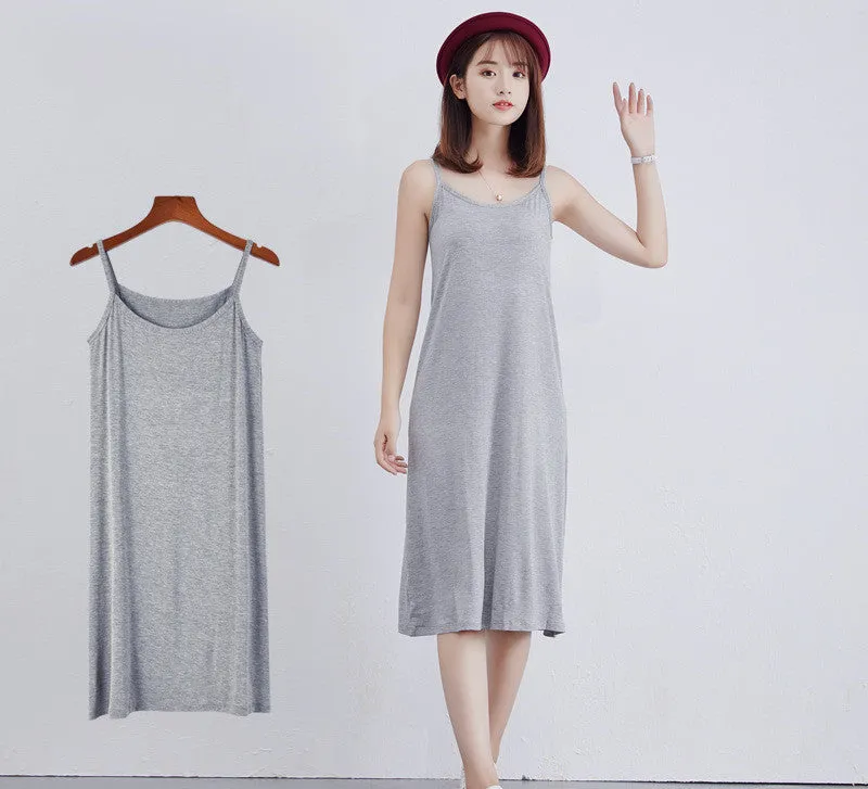 Bottom Suspender Skirt, Women's Inner Petticoat, Mid-length Loose Sleeveless Vest Skirt,