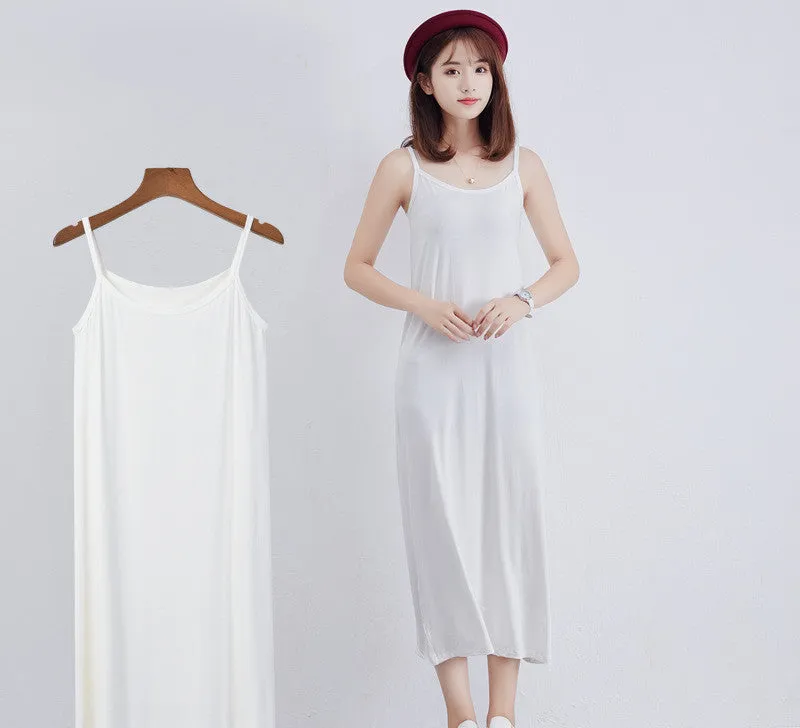 Bottom Suspender Skirt, Women's Inner Petticoat, Mid-length Loose Sleeveless Vest Skirt,