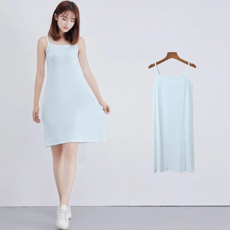 Bottom Suspender Skirt, Women's Inner Petticoat, Mid-length Loose Sleeveless Vest Skirt,