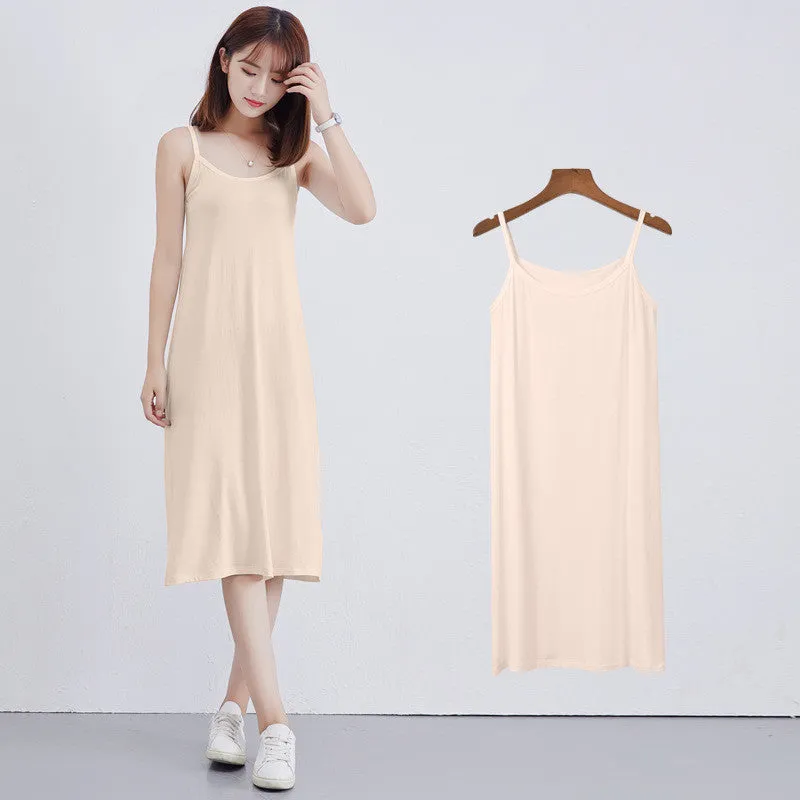 Bottom Suspender Skirt, Women's Inner Petticoat, Mid-length Loose Sleeveless Vest Skirt,