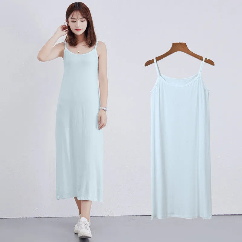 Bottom Suspender Skirt, Women's Inner Petticoat, Mid-length Loose Sleeveless Vest Skirt,