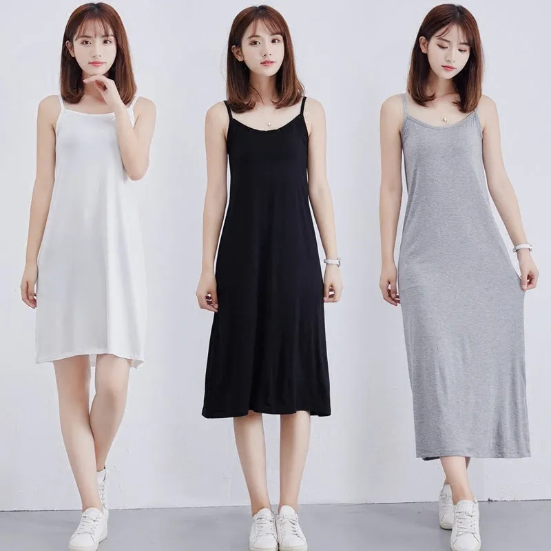 Bottom Suspender Skirt, Women's Inner Petticoat, Mid-length Loose Sleeveless Vest Skirt,