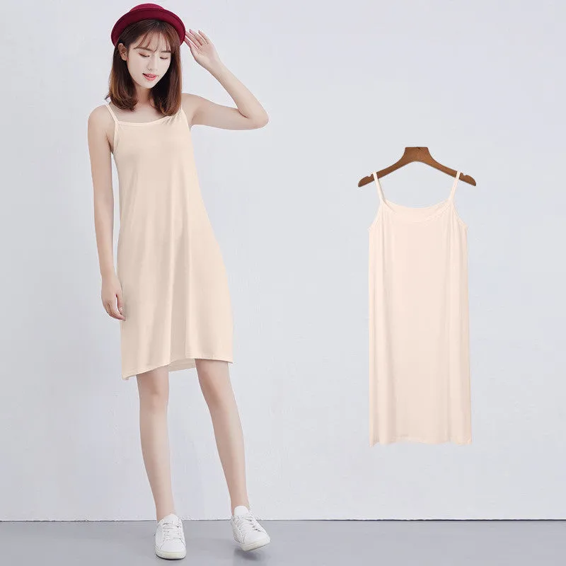 Bottom Suspender Skirt, Women's Inner Petticoat, Mid-length Loose Sleeveless Vest Skirt,