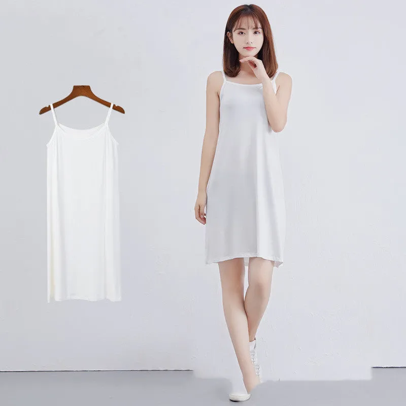 Bottom Suspender Skirt, Women's Inner Petticoat, Mid-length Loose Sleeveless Vest Skirt,
