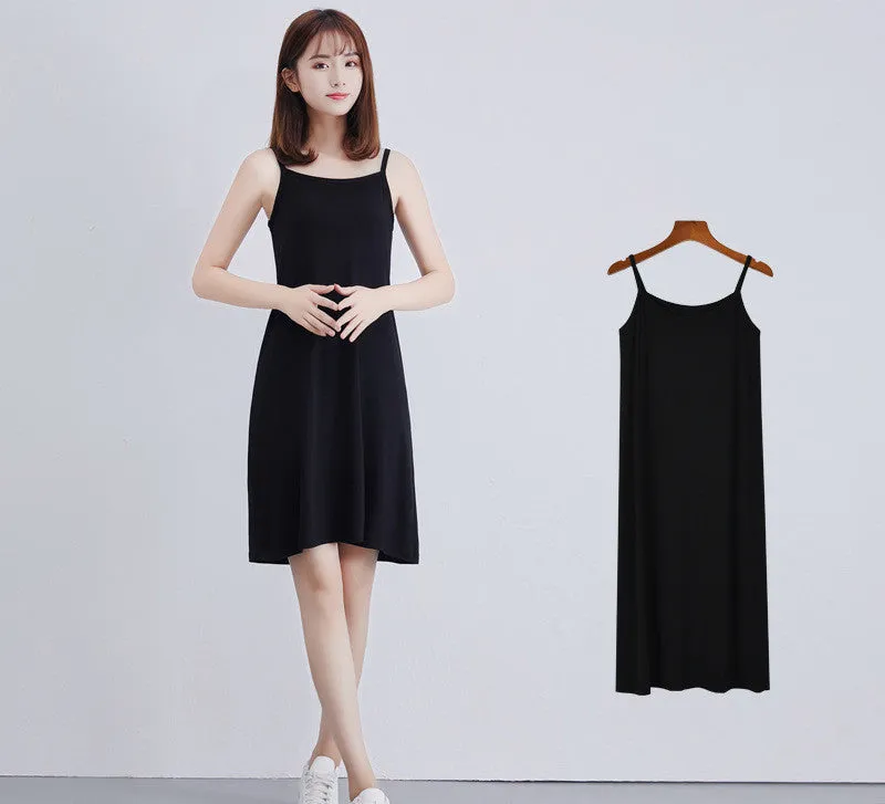 Bottom Suspender Skirt, Women's Inner Petticoat, Mid-length Loose Sleeveless Vest Skirt,
