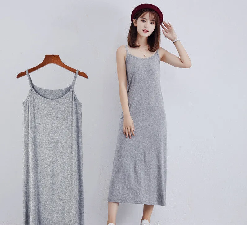 Bottom Suspender Skirt, Women's Inner Petticoat, Mid-length Loose Sleeveless Vest Skirt,