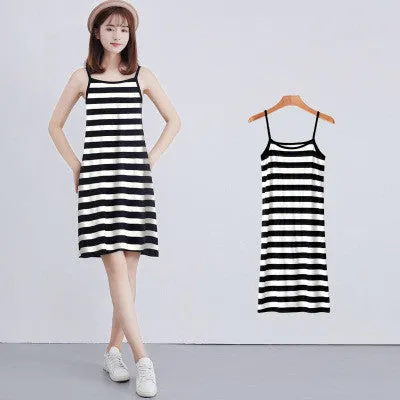 Bottom Suspender Skirt, Women's Inner Petticoat, Mid-length Loose Sleeveless Vest Skirt,