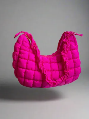 Bubble Texture Ruched Strap Quilted Shoulder Bag